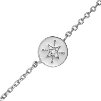 (BR538) Rhodium Plated Sterling Silver Round Star CZ Bracelet