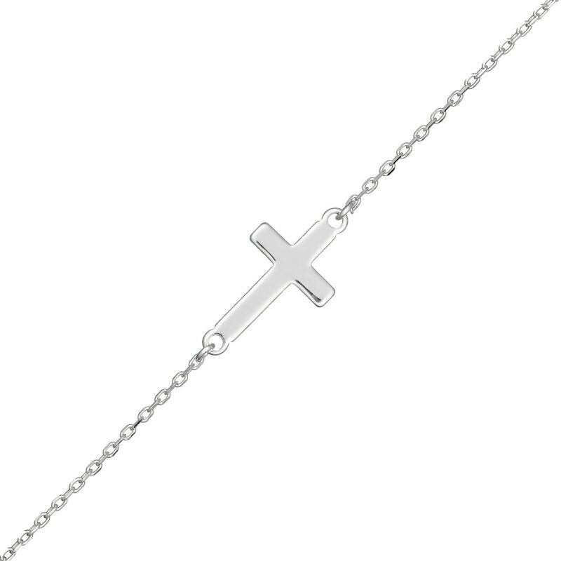 (BR544) Rhodium Plated Sterling Silver Plain Cross Cross Bracelet