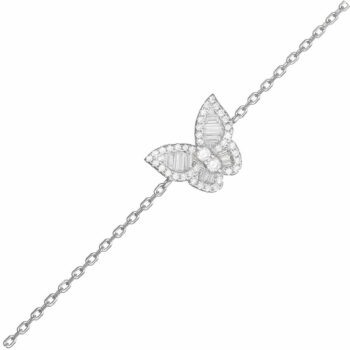(BR546) Rhodium Plated Sterling Silver Butterfly CZ Bracelet