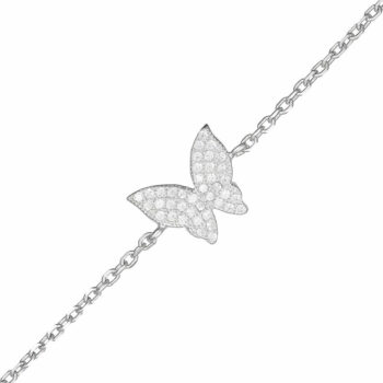 (BR547) Rhodium Plated Sterling Silver Butterfly CZ Bracelet