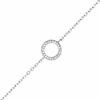 (BR551) Rhodium Plated Sterling Silver Round Circle CZ Bracelet - 9.5mm