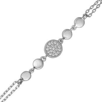 (BR553) Rhodium Plated Sterling Silver CZ Bracelet with with Five Circles