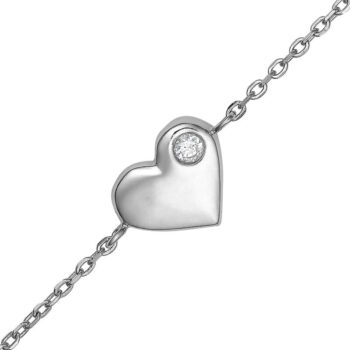 (BR563) Rhodium Plated Sterling Silver Heart With CZ CZ Bracelet