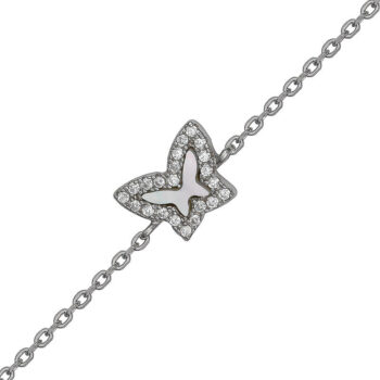 (BR565) Rhodium Plated Sterling Silver Butterfly CZ Bracelet