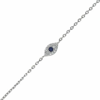 (BR569) Rhodium Plated Sterling Silver Blue Oval Evil Eye CZ Bracelet