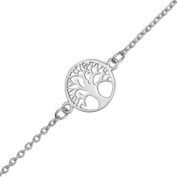 (BR583) Rhodium Plated Sterling Silver Round Tree Of Life Bracelet with 17+2cm Extension