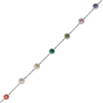 (BR584) Rhodium Plated Sterling Silver Multi Coloured CZ Bracelet