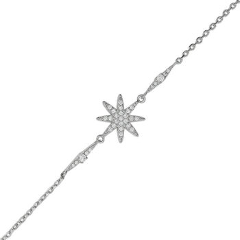 (BR593) Rhodium Plated Sterling Silver CZ Falling Star Bracelet