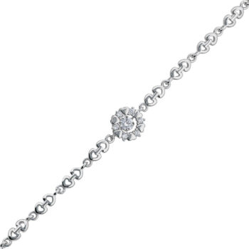 (BR609) Rhodium Plated Sterling Silver Flower with Dancing Stone Bracelet