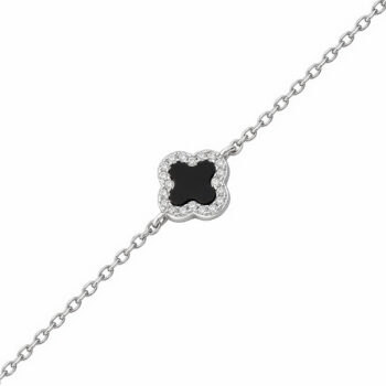 (BR661) Sterling Silver Rhodium Plated Four-Leaf Clover with CZ Bracelet