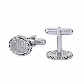 (CF13) Mens Rhodium Plated Sterling Silver Cufflinks With CZ - 17x13mm