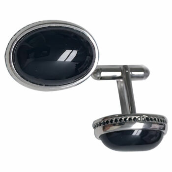 (CF14) Rhodium Plated Sterling Silver Cufflinks With Oval Onyx 16x21mm