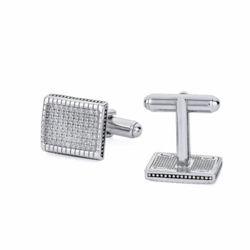(CF7) Mens Rhodium Plated Sterling Silver Cufflinks With CZ - 17x14mm