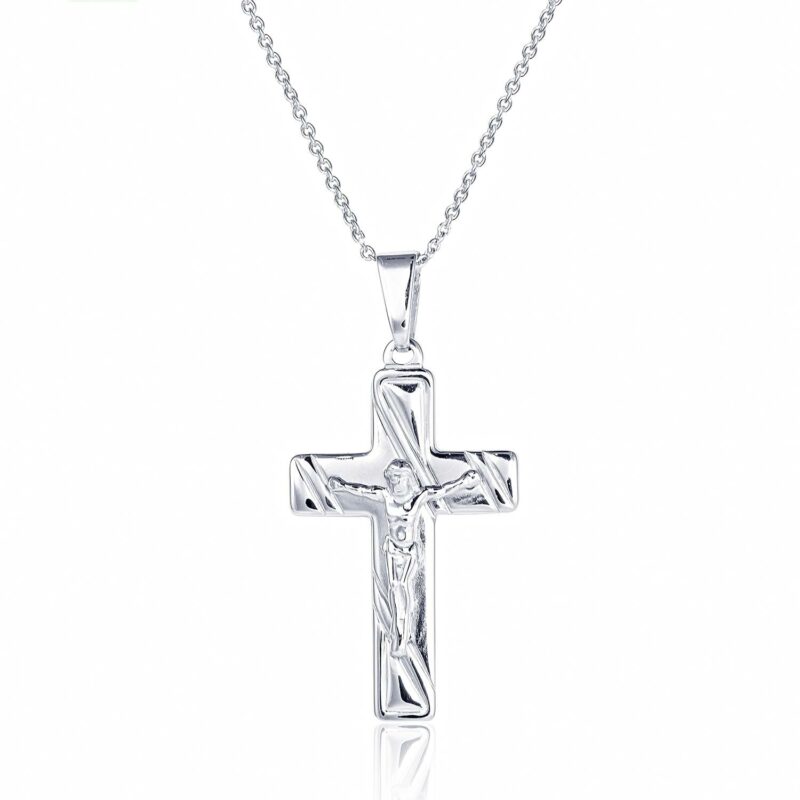 (CR215) Rhodium Plated Sterling Silver Crucifix Cross Pendant - 23x30mm