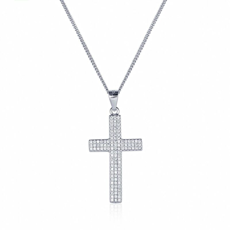 (CR256) Rhodium Plated Sterling Silver Now Cr250 Cross Pendant - 17x28mm