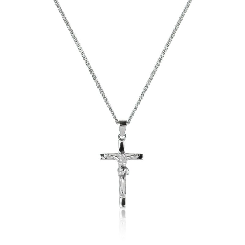 (CR269) Rhodium Plated Sterling Silver Cross Pendant