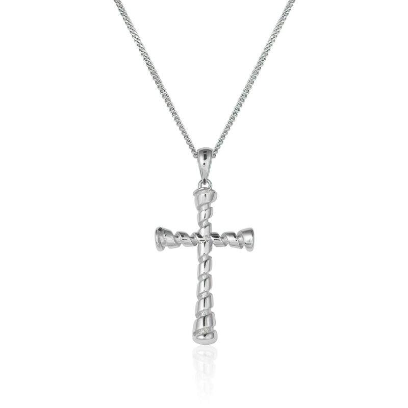 (CR273) Rhodium Plated Sterling Silver Cross Pendant