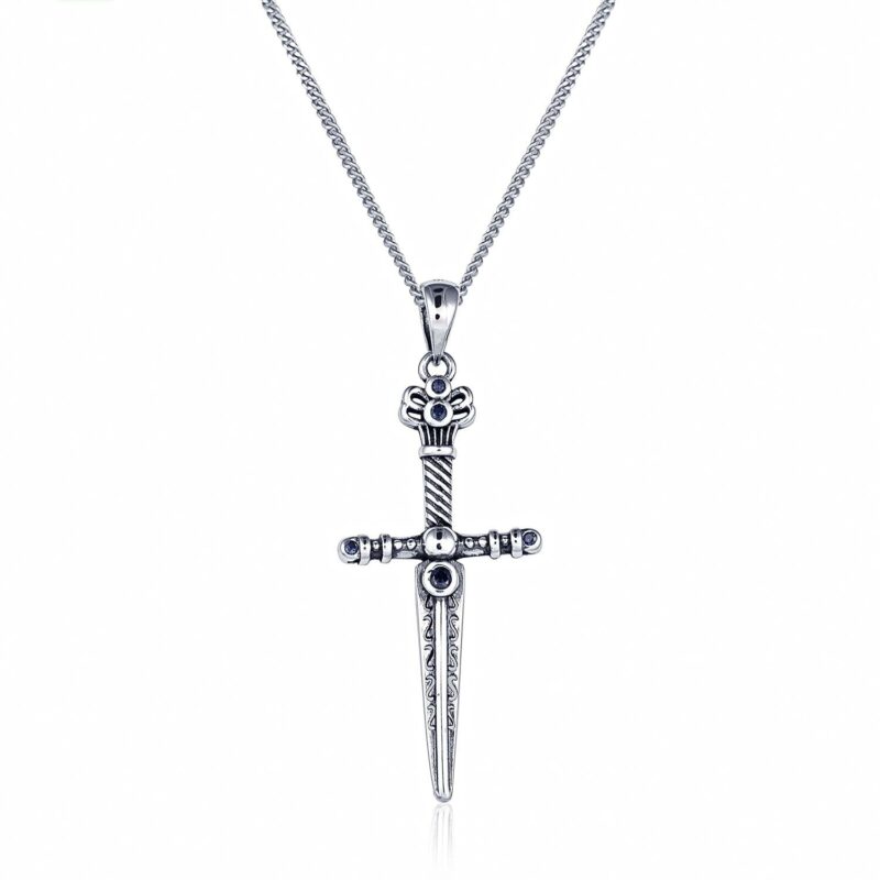 (CR274R) Oxidised Sterling Silver Cross Sword with red stone Pendant- 18x33mm