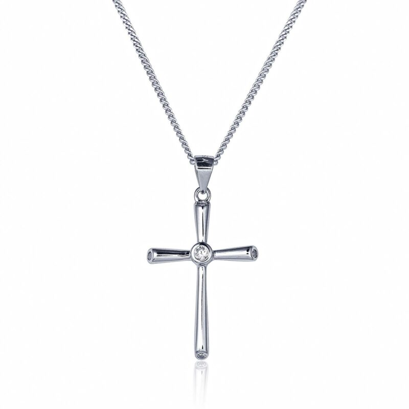 (CR280) Rhodium Plated Sterling Silver Cross Pendant