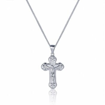 (CR288) Rhodium Plated Sterling Silver Crucifix Cross Pendant- 18x27mm