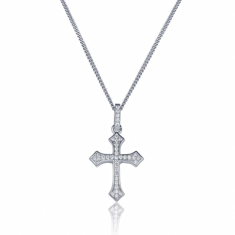 (CR291) Rhodium Plated Sterling Silver Cross Pendant