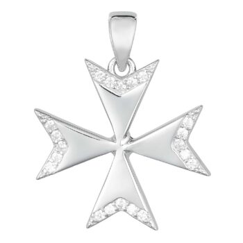 (CR294) Rhodium Plated Sterling Silver Maltese Cross Pendant
