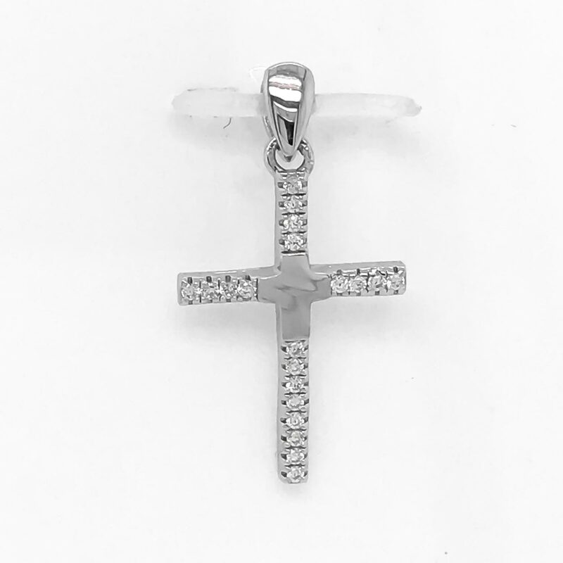 (CR311) Rhodium Plated Sterling Silver CZ Cross CZ Pendant