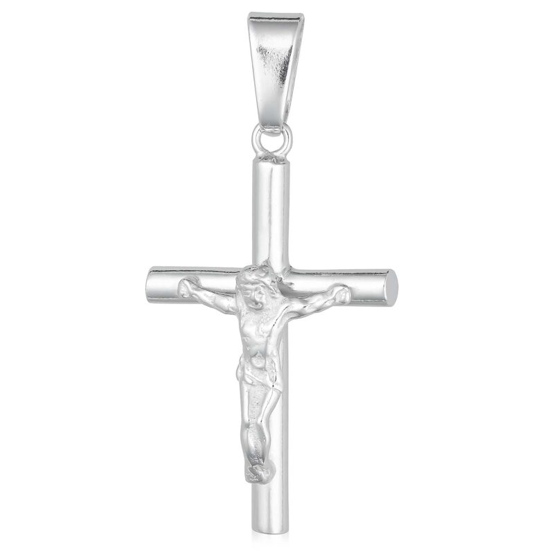 (CR325) Rhodium Plated Sterling Silver Cross Pendant