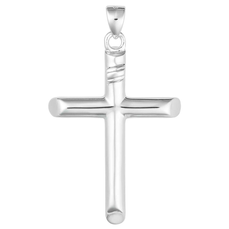 (CR330) Rhodium Plated Sterling Silver Cross Pendant - 25x37mm