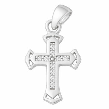 (CR334W) Rhodium Plated Sterling Silver Cross Pendant - 12.77*23.5mm