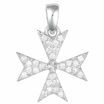 (CR345) Rhodium Plated Sterling Silver Maltese CZ Pendant