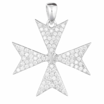 (CR347) Rhodium Plated Sterling Silver Maltese CZ Pendant
