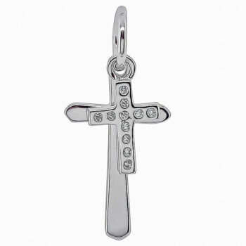 (CR353) Rhodium Plated Sterling Silver Double Cross CZ Pendant