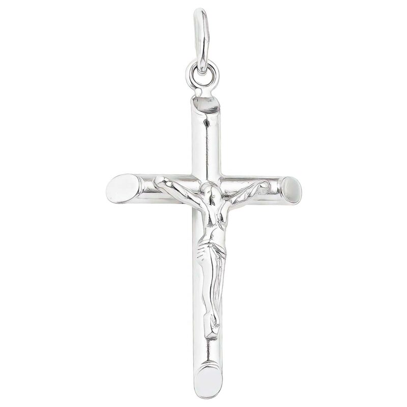 (CR361) Rhodium Plated Sterling Silver Crucifix Pendant - 17x22mm