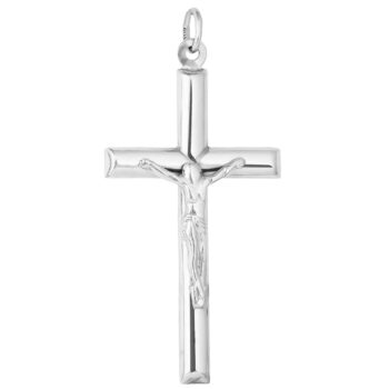 (CR366) Rhodium Plated Sterling Silver Cross Pendant With Crucifix - 27x40mm