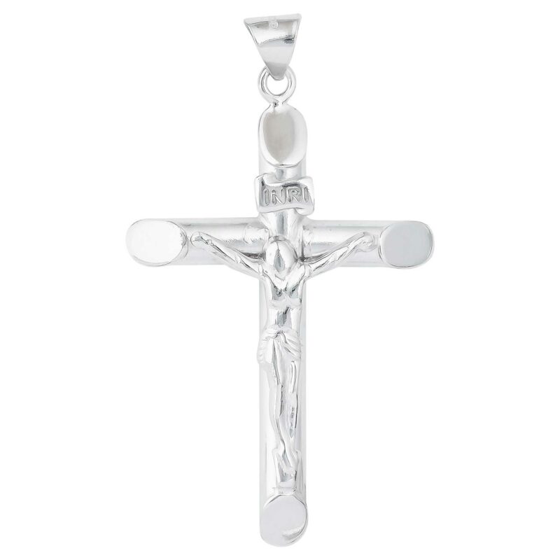 (CR367) Rhodium Plated Sterling Silver Cross Pendant With Crucifix - 20x30mm