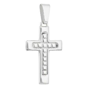 (CR369) Rhodium Plated Sterling Silver Cross Pendant