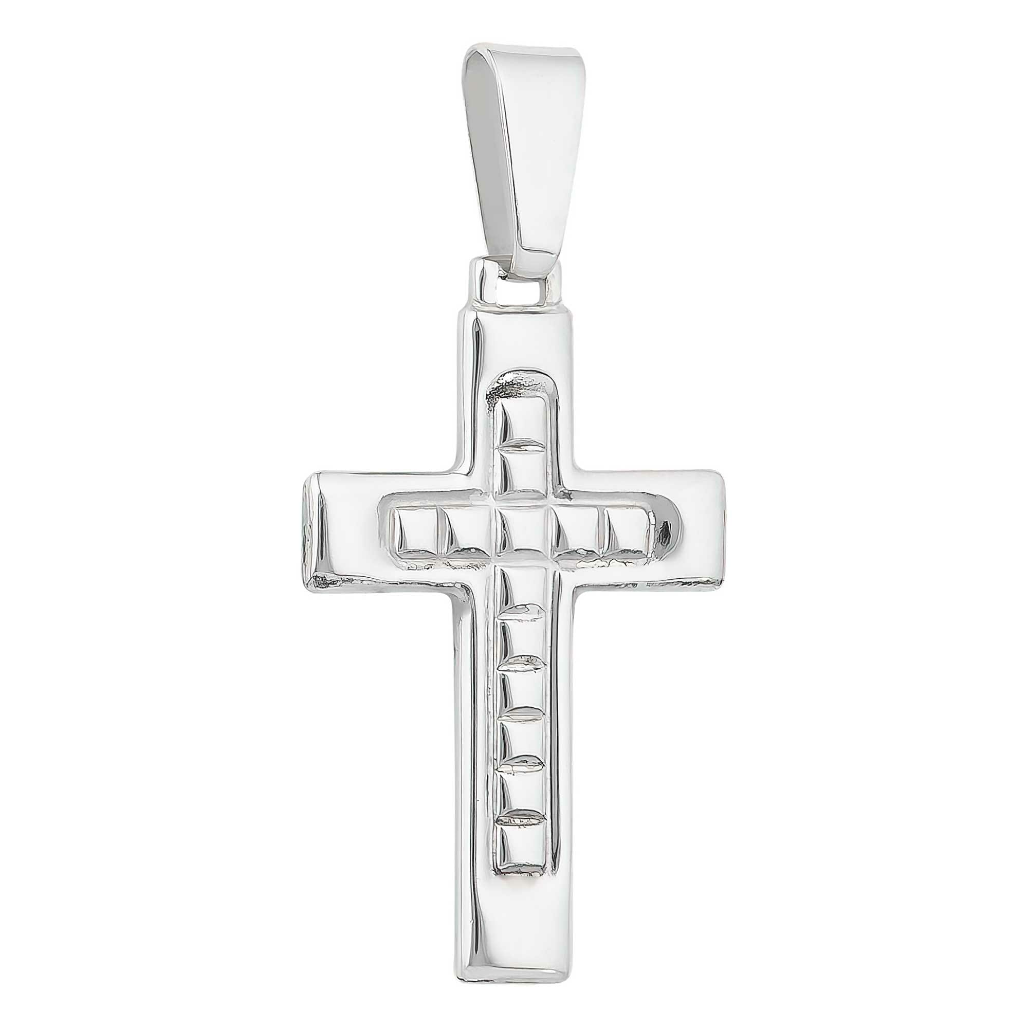 (CR369) Rhodium Plated Sterling Silver Cross Pendant - TJD Silver