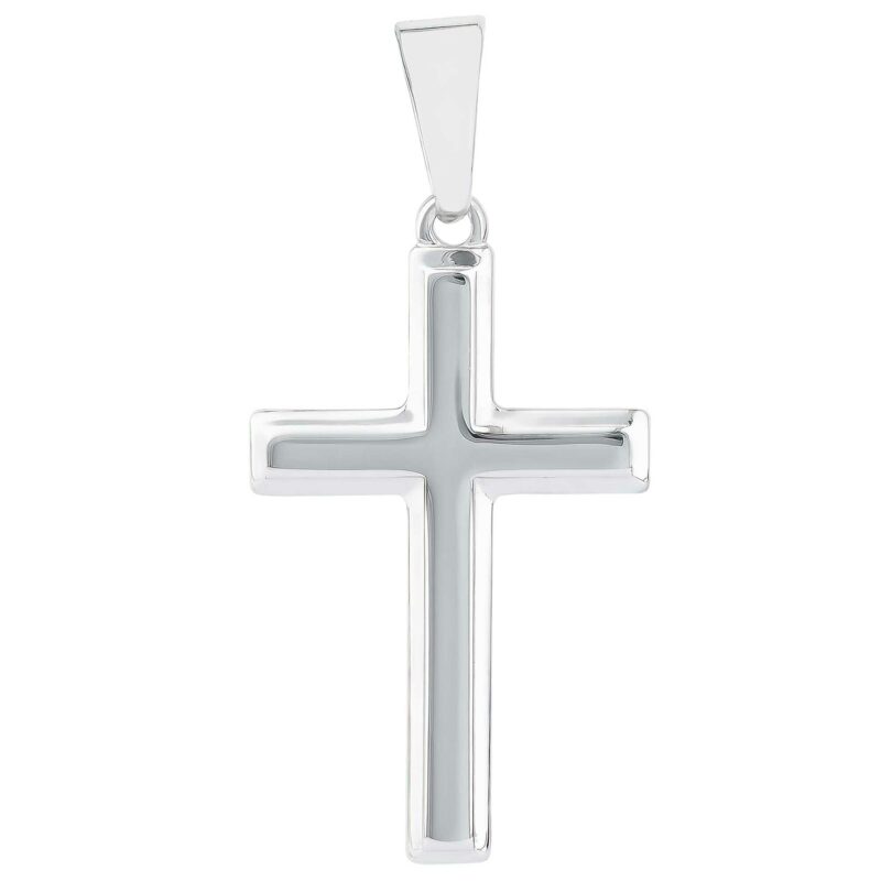 (CR370) Rhodium Plated Sterling Silver Cross Pendant
