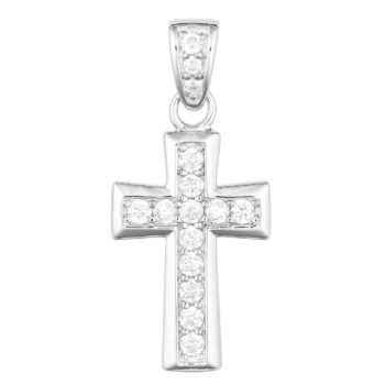(CR388) Rhodium Plated Sterling Silver CZ Cross Pendant