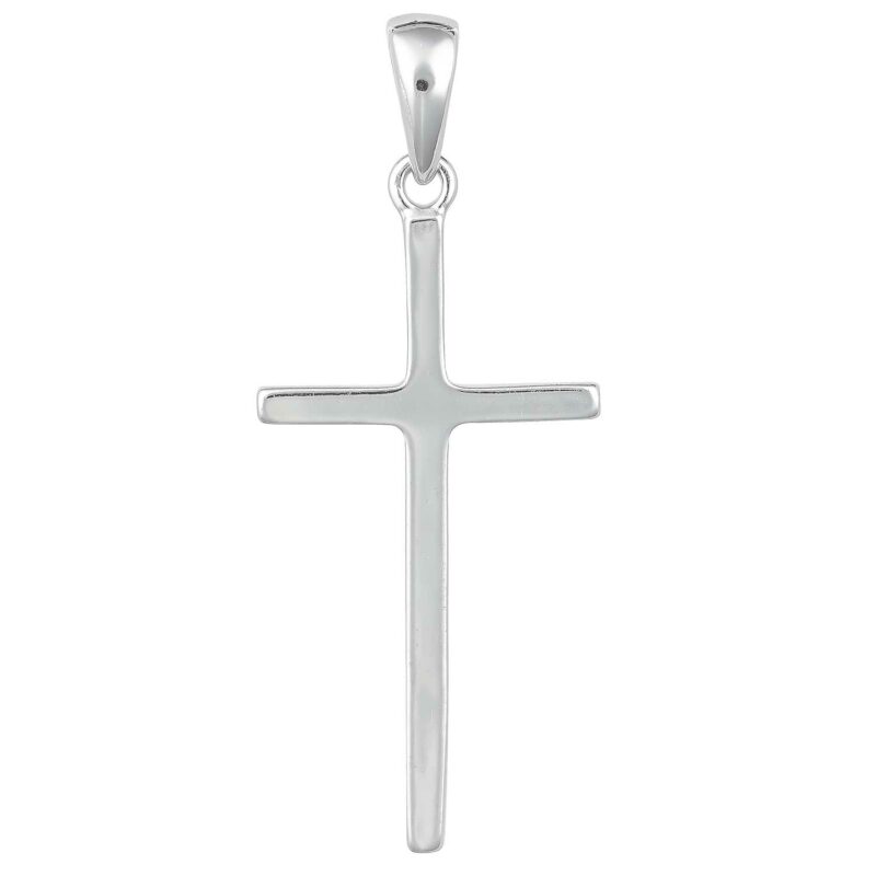 (CR393) Rhodium Plated Sterling Silver Cross