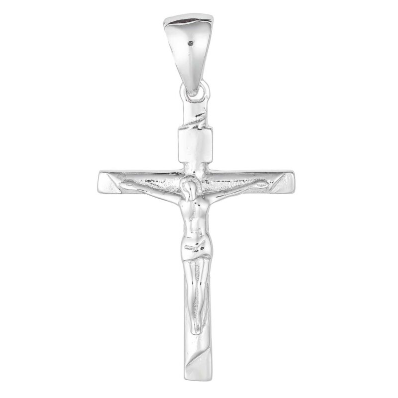 (CR394) Rhodium Plated Sterling Silver Crucifix Cross