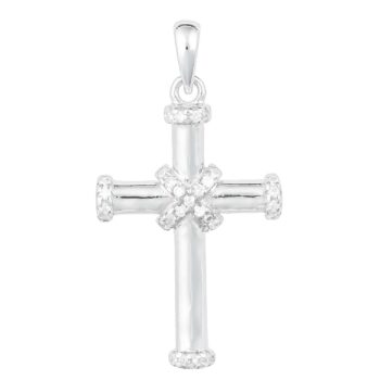 (CR395) Rhodium Plated Sterling Silver CZ Cross