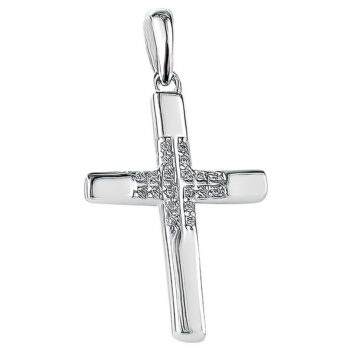 (CR400) Rhodium Plated Sterling Silver CZ Cross Cross Pendant