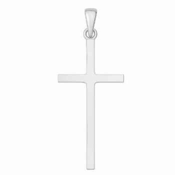 (CR451) Rhodium Plated Sterling Silver Cross Pendant