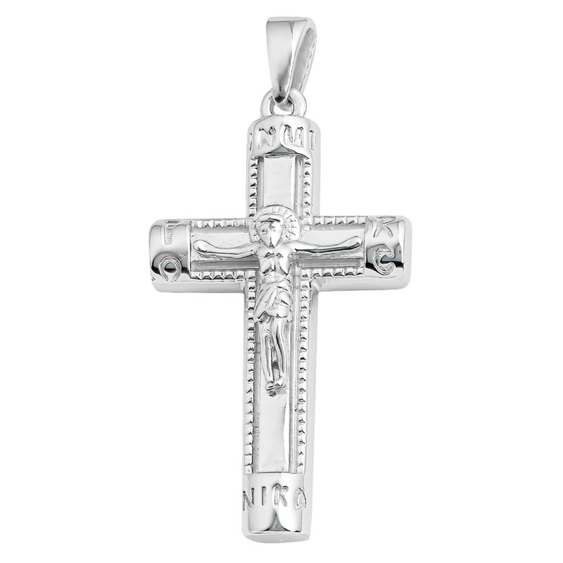 (CR454) Rhodium Plated Sterling Silver Cross Pendant - TJD Silver