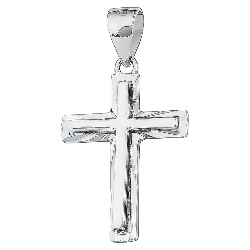 (CR473) Rhodium Plated Sterling Silver Cross Pendant - TJD Silver