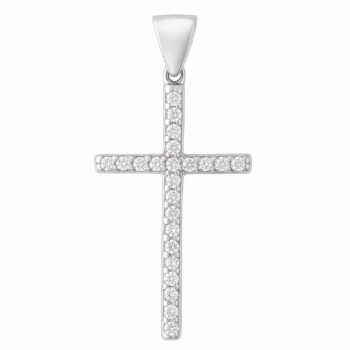 (CR489) Rhodium Plated Sterling Silver CZ Cross Pendant