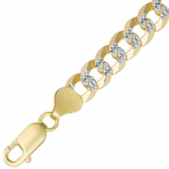 (CUF2D180) 7.3mm Gold Plated Sterling Silver Two Sided Diamond Cut Flat Curb Chain