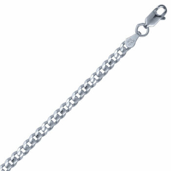(CUR100C) 3.9mm Italian Rhodium Plated Sterling Silver Concave Curb Chain